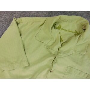 Tommy Bahama Shirt Mens XL Silk Camp Lime Green Textured Short Sleeve